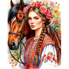 Алмазная мозаика "Девушка с конем"
