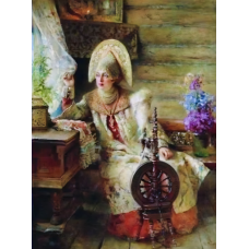Алмазная мозаика "Барышня с прялкой"