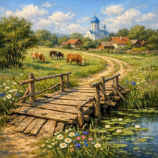 Алмазная мозаика  Деревенски й мостик